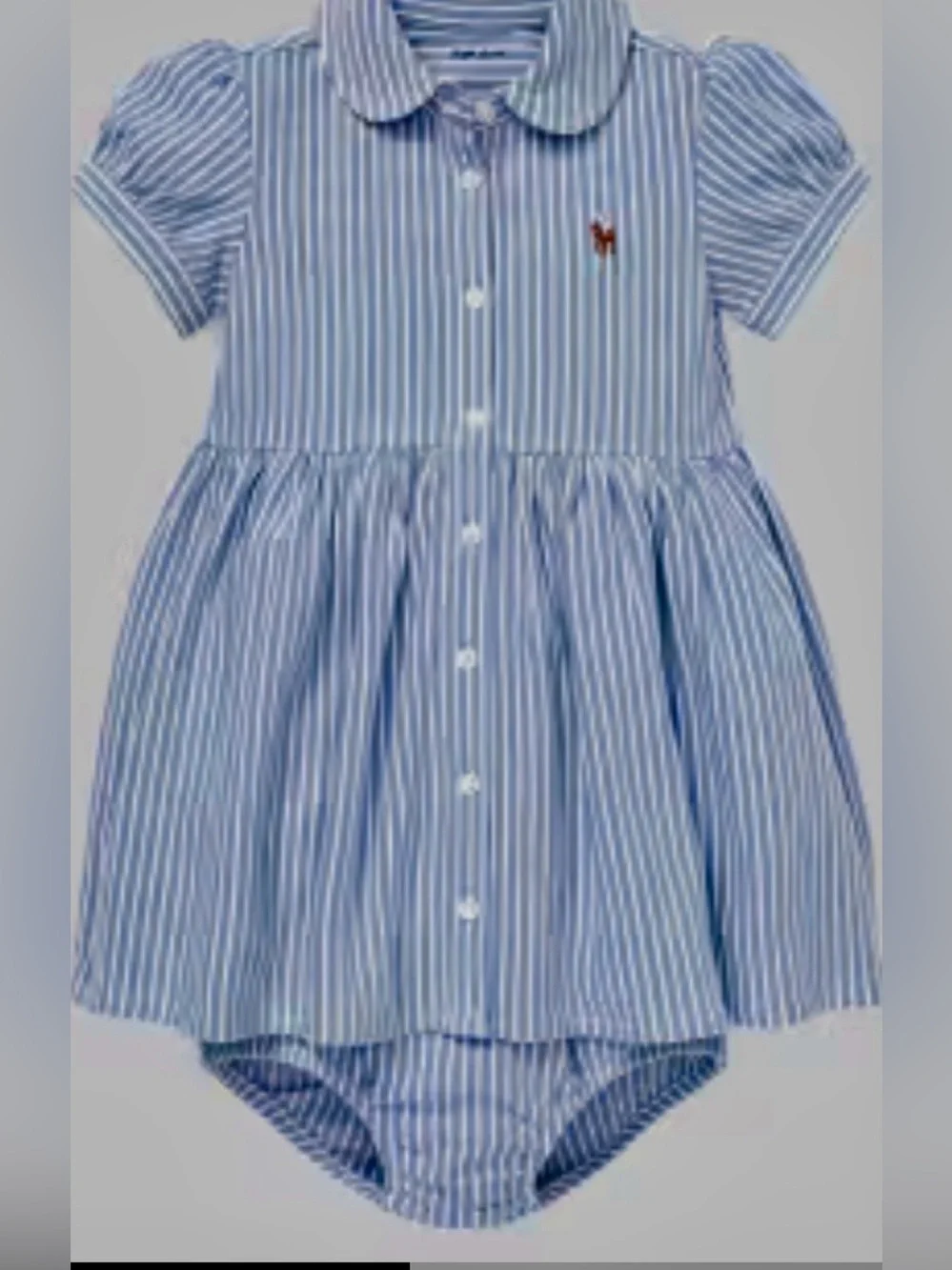 Polo Ralph Lauren Blue & White Striped Baby Dress with Bloomers Size 9 Months